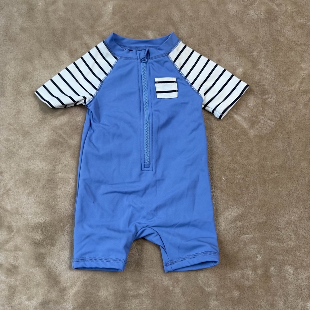 Janie & Jack Blue Zip Front Rash Guard Swimsuit Size 3 - 6 month NWT